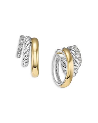 David Yurman - DY Mercer Multi Hoop Earrings in Sterling Silver with 18K Yellow Gold and Diamonds, 21mm