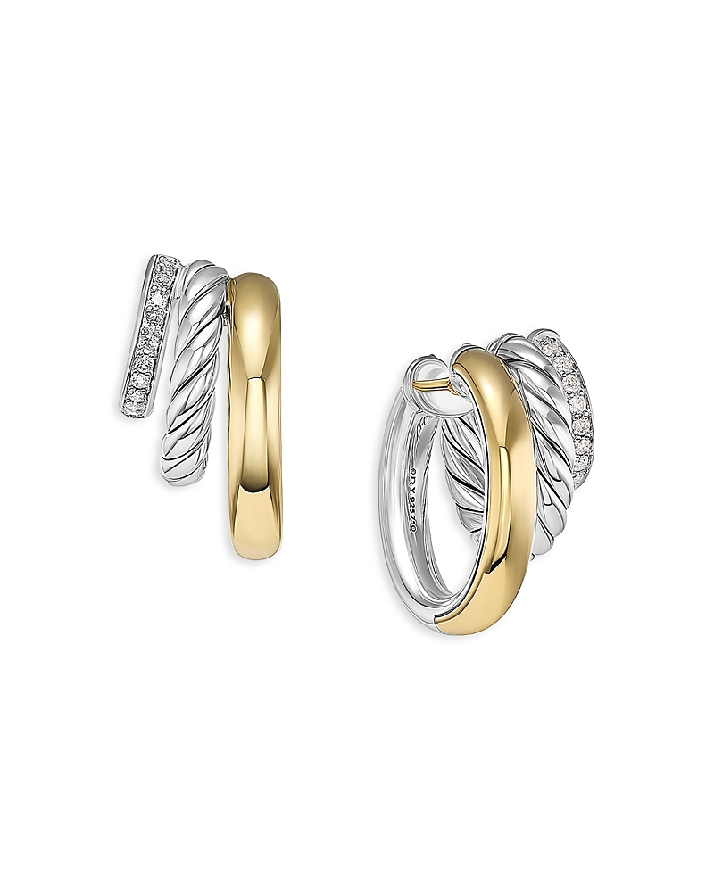 David Yurman Dy Mercer Multi Hoop Earrings in Sterling Silver with 18K Yellow Gold and Diamonds, 21mm