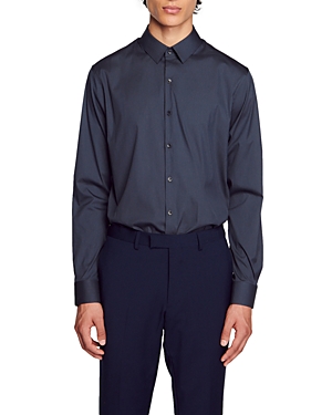 Sandro Seamless Stretch Button Up Shirt In Bluish Green