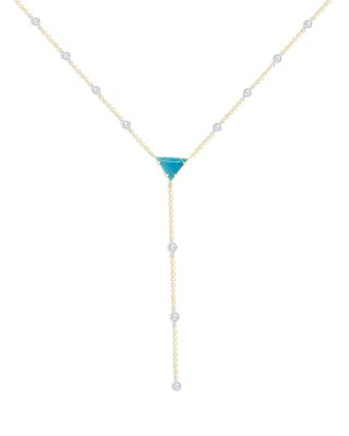 Meira T 14K Yellow & White Gold Turquoise & Diamond Lariat Necklace, 16-18