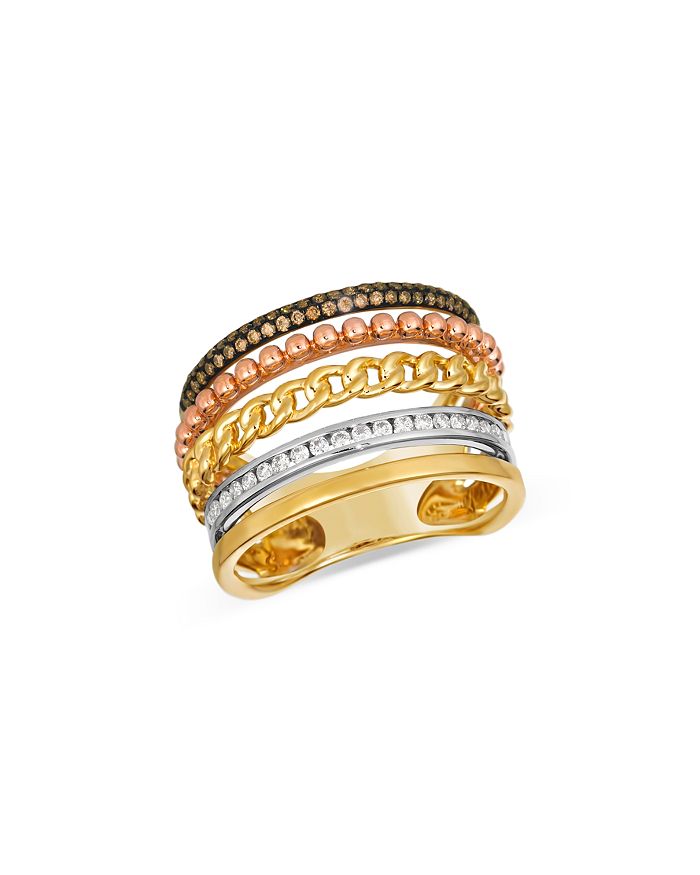 Bloomingdale's - Brown & White Diamond Multi-Row Ring in 14K Yellow, White & Rose Gold
