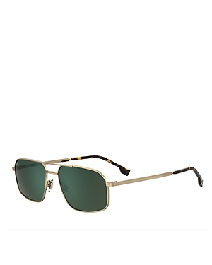 Hugo Boss Boss Square Pilot Sunglasses, 58mm In Gold/green Mirrored Solid
