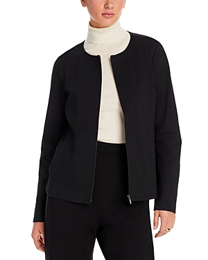 Eileen Fisher Round Neck Zipper Jacket In Black