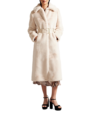 Ted Baker Lilimma Faux Fur Long Coat In Ivory