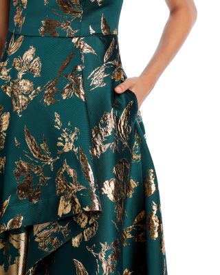 Adrianna Papell High Low Metallic Jacquard Midi Dress