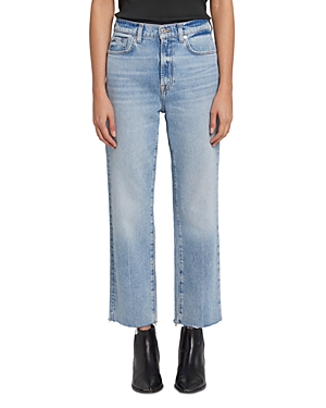 Shop 7 For All Mankind Logan High Rise Ankle Straight Stovepipe Fringe Hem Jeans In Ode To