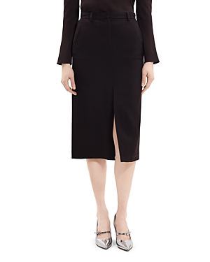 Theory Textured Wool Midi Trouser Skirt In Mink
