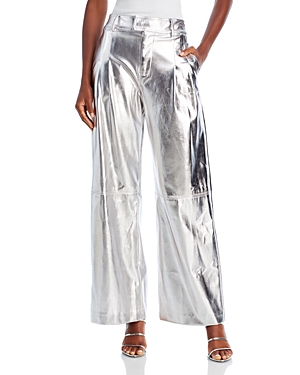 Shop Line & Dot Tinsley Metallic Faux Leather Pants In Silver