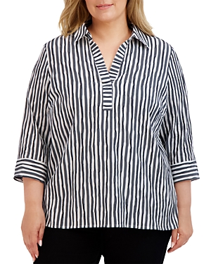 Foxcroft Plus Sophia Crinkle Stripe Shirt In Black