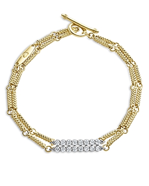 Lagos 18K White & Yellow Gold Signature Caviar Diamond Bezel Two Row Bracelet