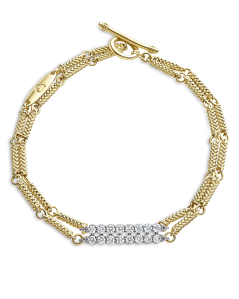 Lagos Signature Caviar Superfine Double Diamond Link Bracelet In Gold/white