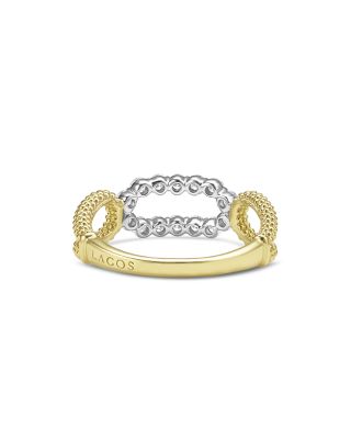 18K White & Yellow Gold Signature Caviar Diamond Open Oval Ring