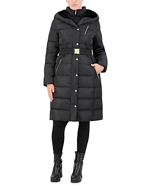 Cole Haan Belted Puffer Coat In Black