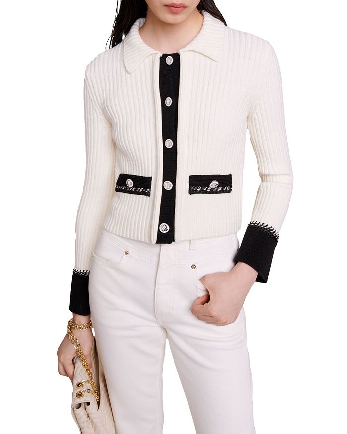 Chanel White Cotton Contrast Neck Tie Detail Cropped Blouse M Chanel
