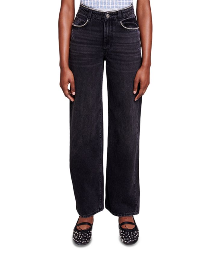 Maje Embellished Wide Leg Jeans in Black | Bloomingdale's