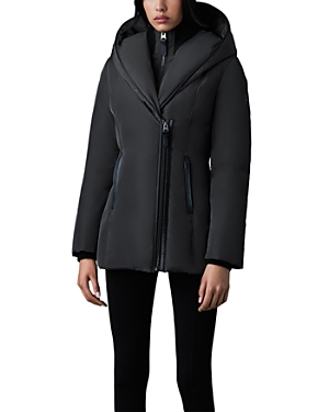 Shop Mackage Adali Asymmetric Hooded Coat In Carbon