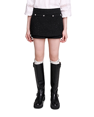 Shop Maje Iateau Tweed Shorts In Black