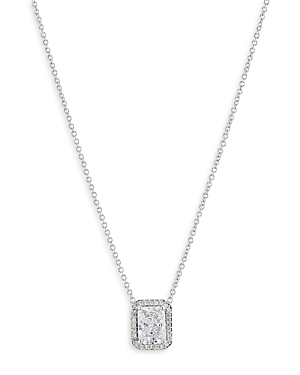 Nadri Emerald Cut Halo Pendant Necklace, 16 In Silver