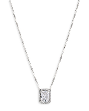 Shop Nadri Emerald Cut Halo Pendant Necklace, 16 In Silver