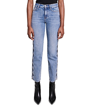 MAJE PARFAITE LACE UP STRAIGHT LEG JEANS IN BLUE