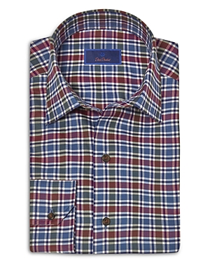 Shop David Donahue Regular Fit Spread Collar Printed Casual Shirt In Blue/berry