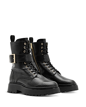 Shop Allsaints Women's Onyx Lace Up Buckled Boots In Black