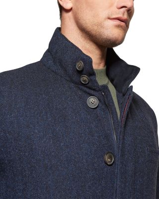 Down Filled Wool & Cashmere Herringbone Car Coat