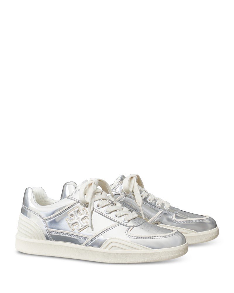 Tory Burch Women's Clover Court Lace Up Low Top Sneakers in Argento