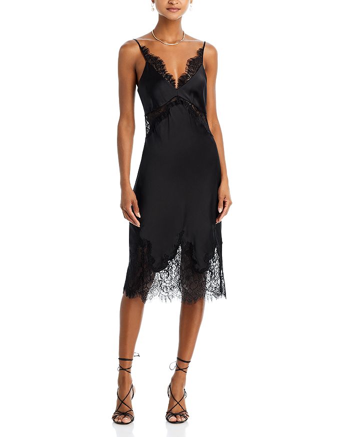 L'AGENCE Scotlyn Lace Trim Silk Slip Dress | Bloomingdale's