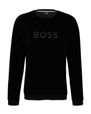 Hugo Boss Cotton Blend Velour Regular Fit Crewneck Sweatshirt In Black