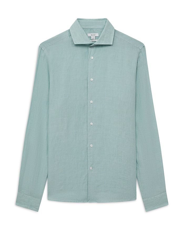 Shop Reiss Ruban Long Sleeve Linen Shirt In Aquamarine