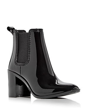 Shop Jeffrey Campbell Women's Hurricane Block Heel Chelsea Rain Boots In Black Shiny
