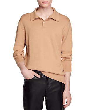 Shop Sandro Nelson Wool & Cashmere Polo Shirt In Camel