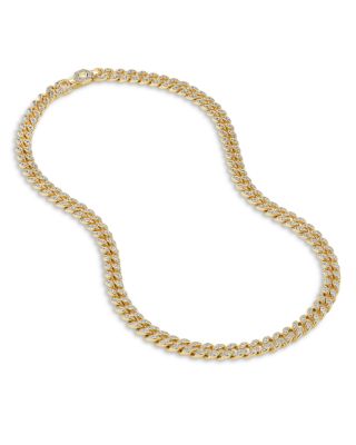 Curb Chain Necklace in 18K Yellow Gold with Pav&eacute; Diamonds, 17"