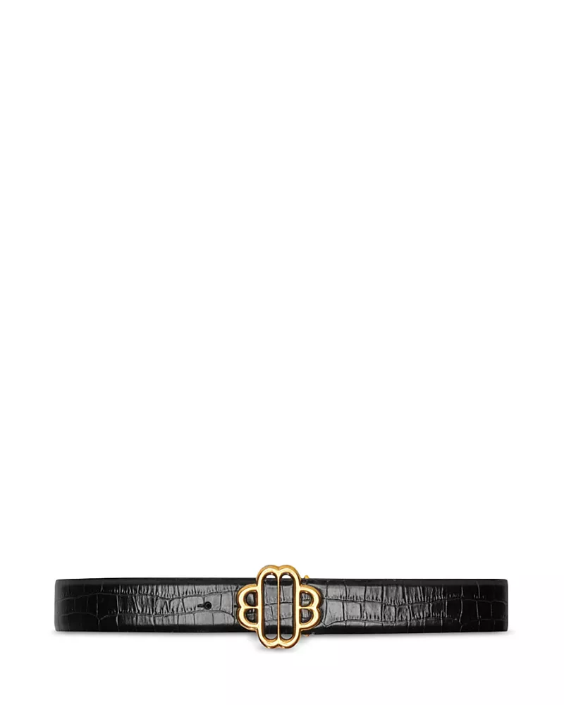 Maje Clover Croc Embossed Leather Belt