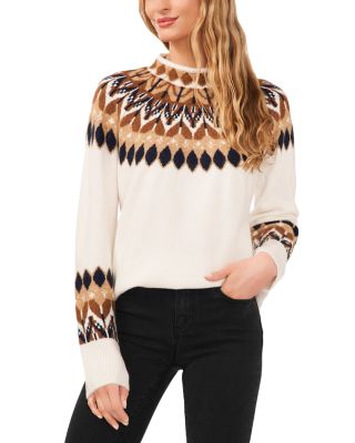 CeCe - Fair Isle Funnel Neck Sweater