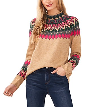 CECE CECE FAIR ISLE FUNNEL NECK SWEATER