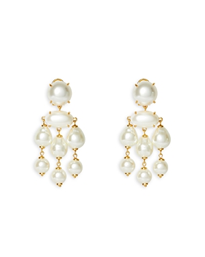 Shop Lele Sadoughi Jackie Imitation Pearl Chandelier Earrings In Gold Tone In White