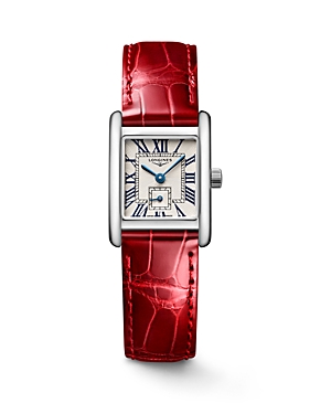 Shop Longines Mini Dolcevita Watch, 21.5mm X 29mm In Silver/red
