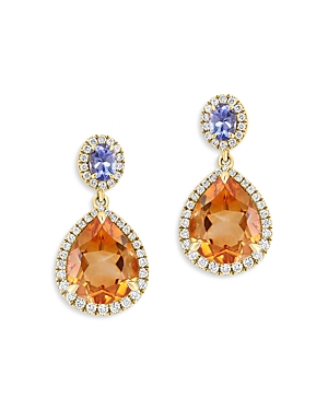 Bloomingdale's Citrine, Tanzanite & Diamond Drop Earrings In 14k Gold - 100% Exclusive In Orange/blue