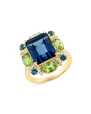 Bloomingdale's London Blue Topaz, Peridot & Diamond Statement Ring In 14k Yellow Gold In Blue/green