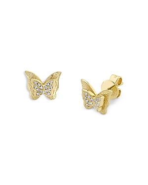 Moon & Meadow 14K Yellow Gold Diamond Butterfly Stud Earrings