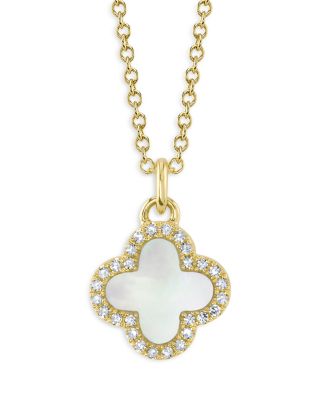 Moon & Meadow - 14K Yellow Gold Mother of Pearl & Diamond Clover Pendant Necklace, 17"-18"