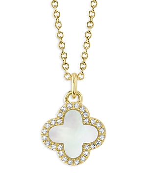 Moon & Meadow 14K Yellow Gold Mother of Pearl & Diamond Clover Pendant Necklace, 17-18