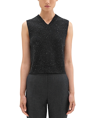 Shop Theory Wool And Cashmere Donegal Shrunken Vest In Charcoal Multi