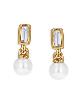 Moon & Meadow - 14K Yellow Gold Diamond & Pearl Drop Earrings