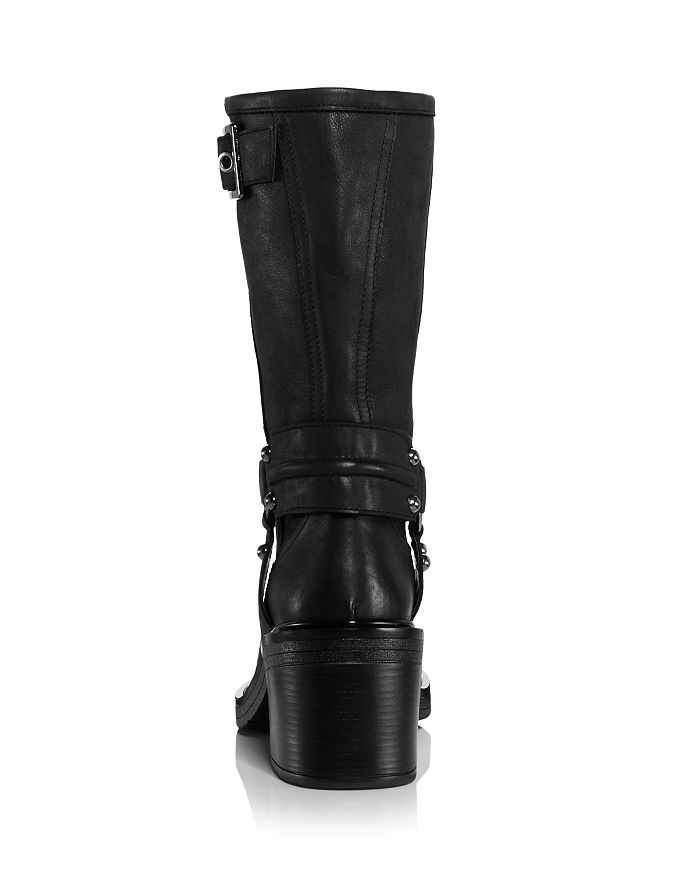 Shop Aqua Women's Buckled Block Heel Moto Boots - 100% Exclusive In Black Leather