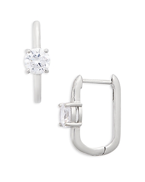 Aqua Cubic Zirconia Geometric Hoop Earrings - 100% Exclusive In Silver