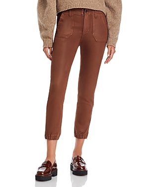 paige mayslie jogger jeans in cognac luxe coated
