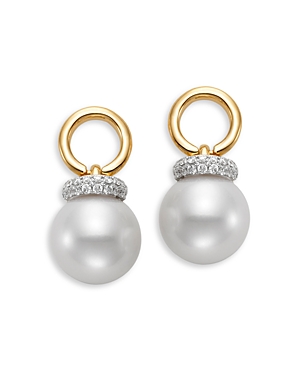Bloomingdale's Cultured Freshwater Pearl & Diamond Circle Drop Earrings In 14k Yellow Gold In White/gold